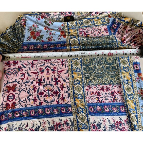 JM Collection Floral Patchwork Tunic Top With 3/4 Sleeves & Asymmetrical Hem M - Picture 3 of 7